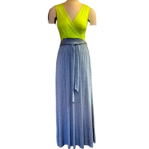 Tresics Stretch Colorblock Maxi Dress Surplice Wrap Top Tie Waist Sz S #257G - Picture 1 of 5